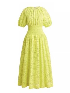 J. Crew Provence smocked-waist midi dress in eyelet (Sz XL) Lime Green Cotton